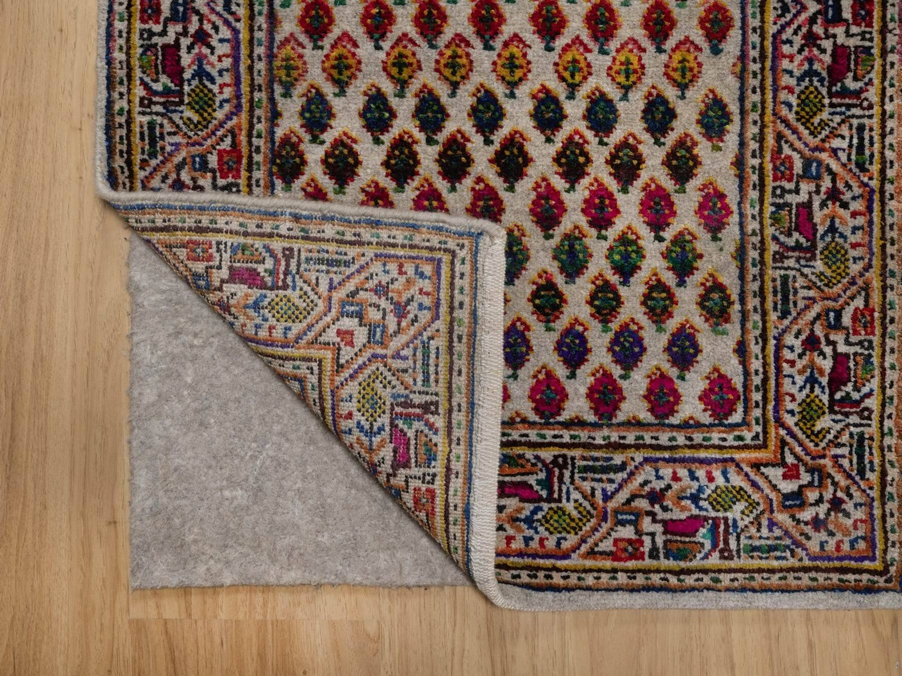 2'x3' Colorful, Sarouk Mir Inspired with Repetitive Boteh Design, Wool and Sari Silk, Hand Knotted, Sample, Mat, Oriental Rug HR92617 - Image 3