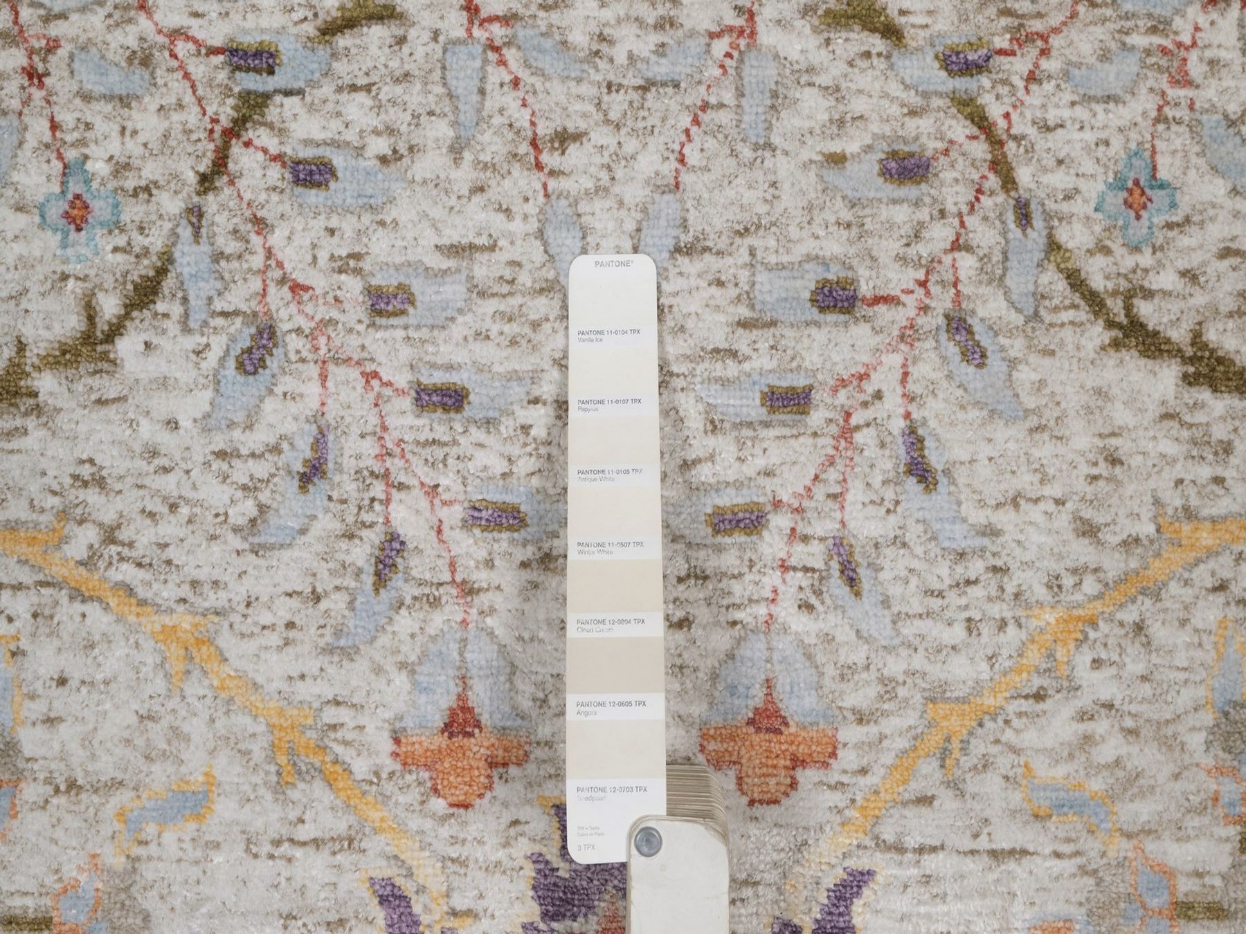 9'10"x14'2" Ivory and Brown, Colorful Sickle Leaf Design, Hand Knotted, Silk with Textured Wool, Oriental Rug HR92620 - Image 7