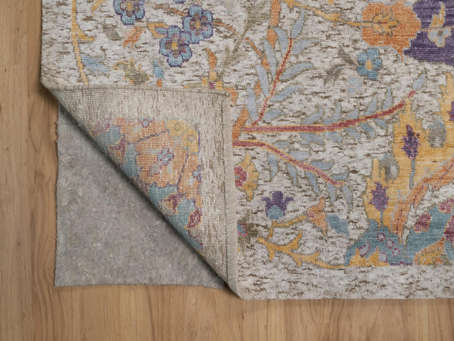 11'9"x15'2" Ivory and Brown, Colorful Sickle Leaf Design, Hand Knotted, Silk with Textured Wool, Oversized, XL, Oriental Rug HR92621 - Image 4