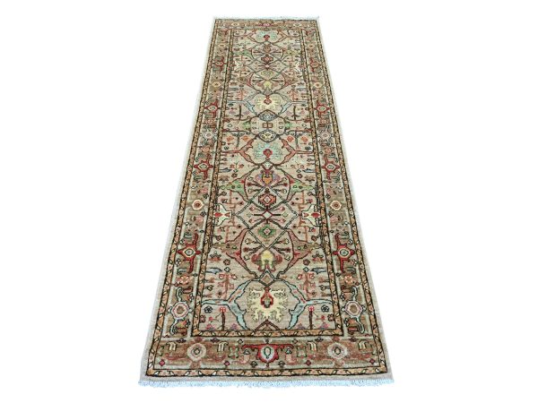 2'8"x8'3" Light Brown, Peshawar with Bijar Garus Design, Hand Knotted, Vegetable Dyes, Densely Woven, 100% Wool, Runner, Oriental Rug HR22759