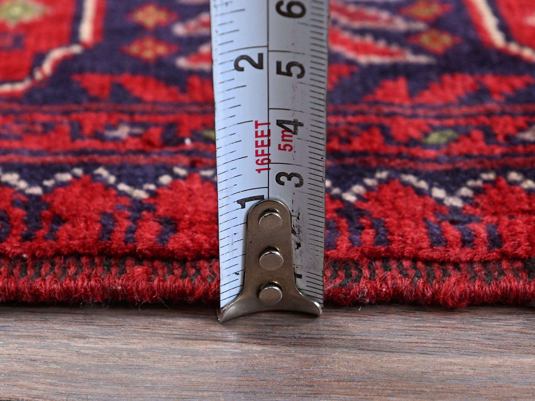 2'7"x4'5" Carmine Red, Afghan Khamyab with Tribal Design, Soft and Velvety Wool, Hand Knotted, Vegetable Dyes, Oriental RuHRSh712 - Image 6