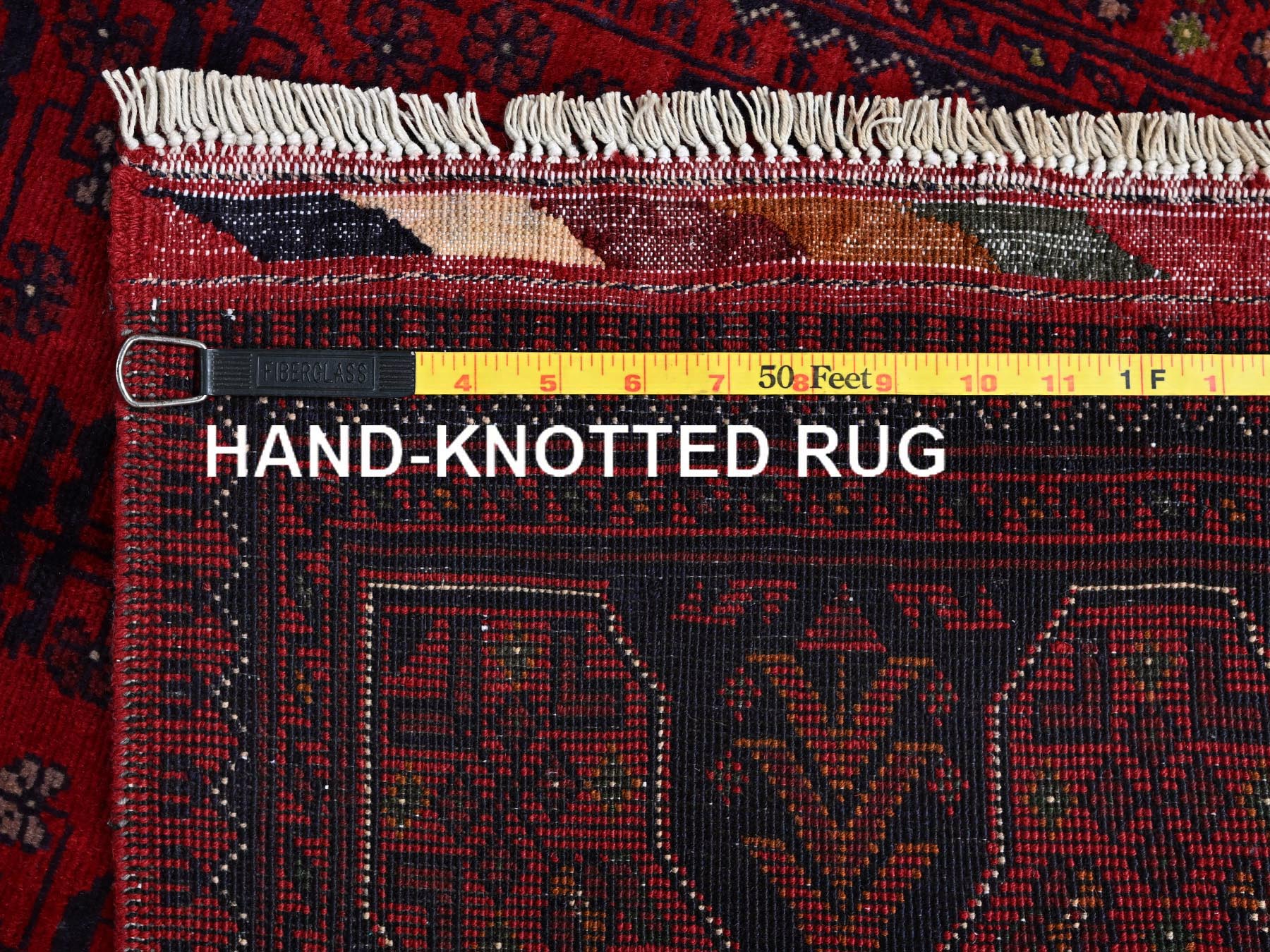 2'7"x4'5" Carmine Red, Afghan Khamyab with Tribal Design, Soft and Velvety Wool, Hand Knotted, Vegetable Dyes, Oriental RuHRSh712 - Image 7