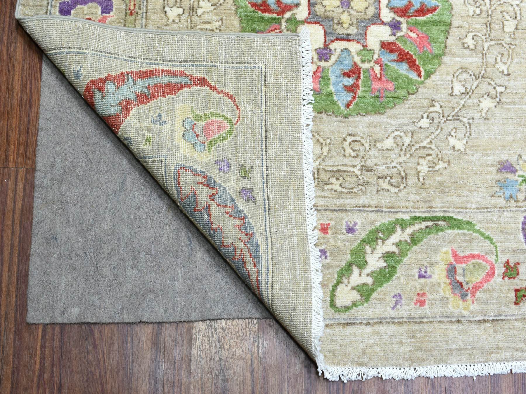 10'x13'10" Light Beige, Soft and Shiny Wool Hand Knotted, Fine Peshawar with Suzani Design, Natural Dyes Dense Weave, Oriental Rug HR72929 - Image 4
