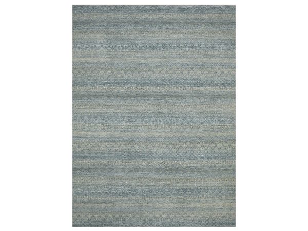 9'x12'2" Marengo Gray with Blue, Kohinoor Herat Pattern, Small Geometric Repetitive Diamond Design, Soft and Shiny Wool, Hand Knotted, Oriental Rug HR75546