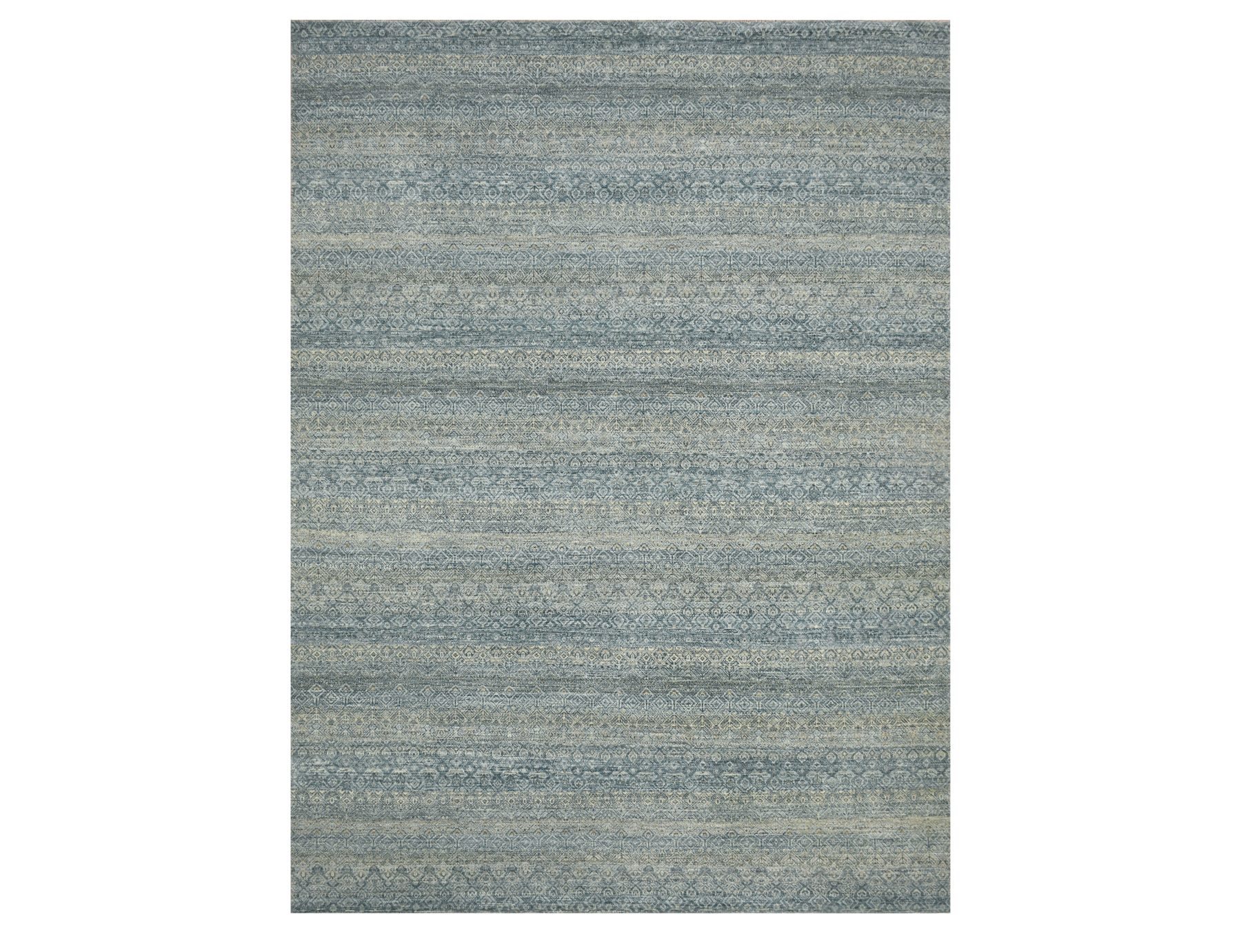 9'x12'2" Marengo Gray with Blue, Kohinoor Herat Pattern, Small Geometric Repetitive Diamond Design, Soft and Shiny Wool, Hand Knotted, Oriental Rug HR75546