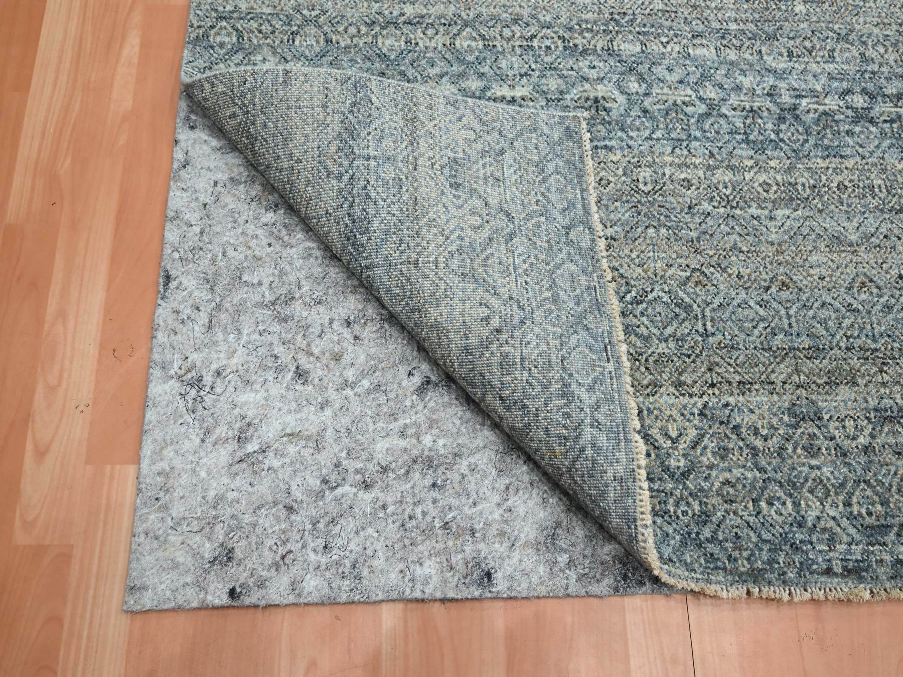 9'x12'2" Marengo Gray with Blue, Kohinoor Herat Pattern, Small Geometric Repetitive Diamond Design, Soft and Shiny Wool, Hand Knotted, Oriental Rug HR75546 - Image 4