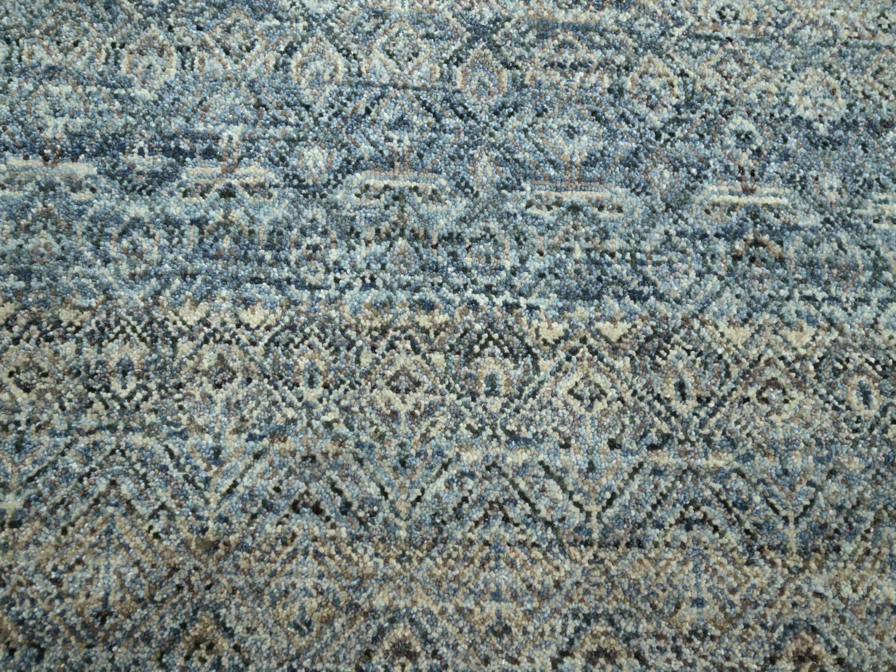 9'x12'2" Marengo Gray with Blue, Kohinoor Herat Pattern, Small Geometric Repetitive Diamond Design, Soft and Shiny Wool, Hand Knotted, Oriental Rug HR75546 - Image 8