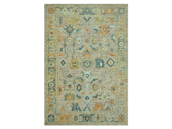 12'3"x18' Tan Brown, Oushak with Exposed Warps, Oxidized and Distressed, Pure Wool, Hand Knotted, Oversized, XL, Oriental Rug HR77004