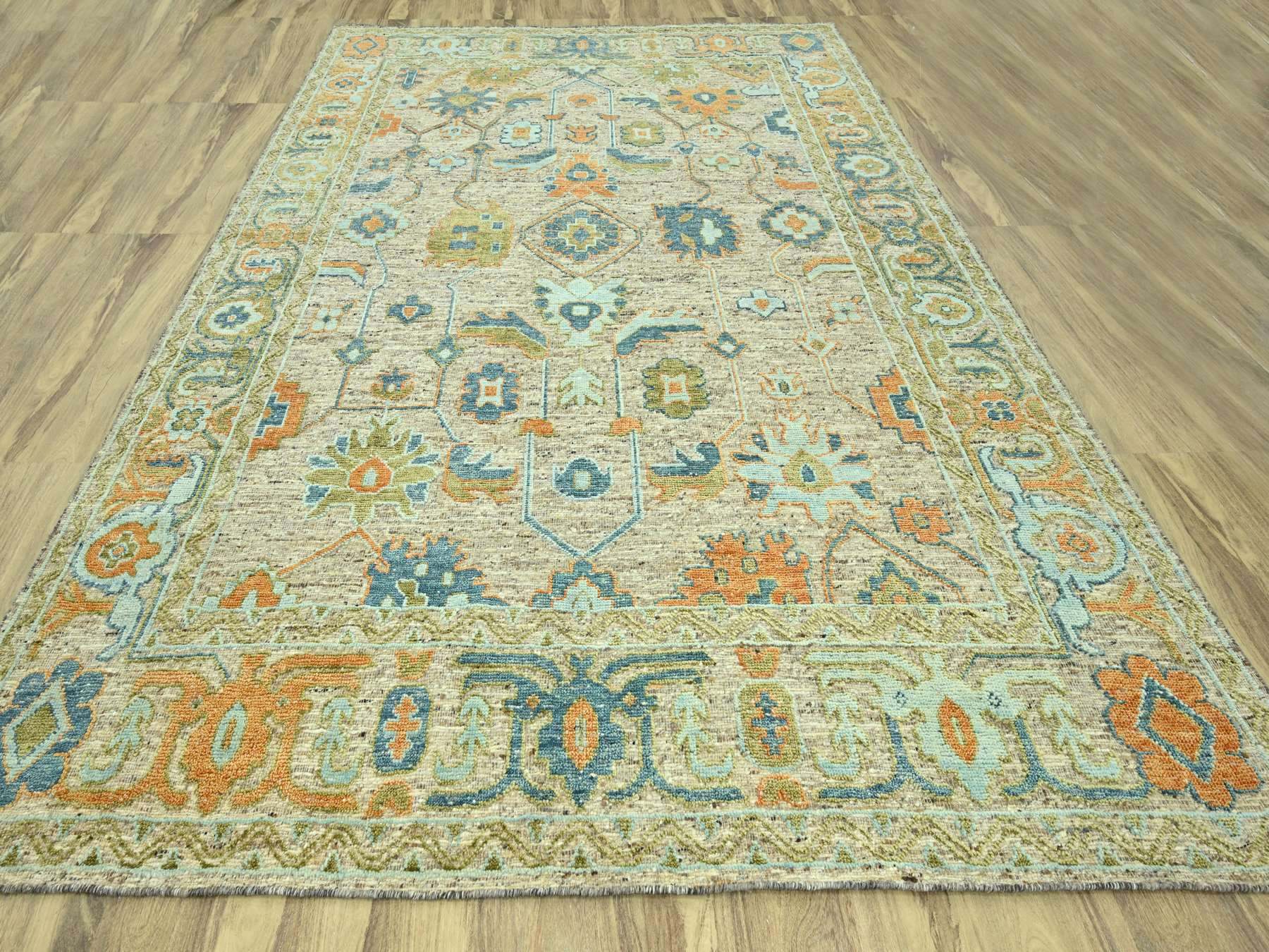 12'2"x14'10" Tan Brown, Oushak with Exposed Warps, Oxidized and Distressed, Hand Knotted, Pure Wool, Oversized, XL, Oriental Rug HR77005 - Image 2