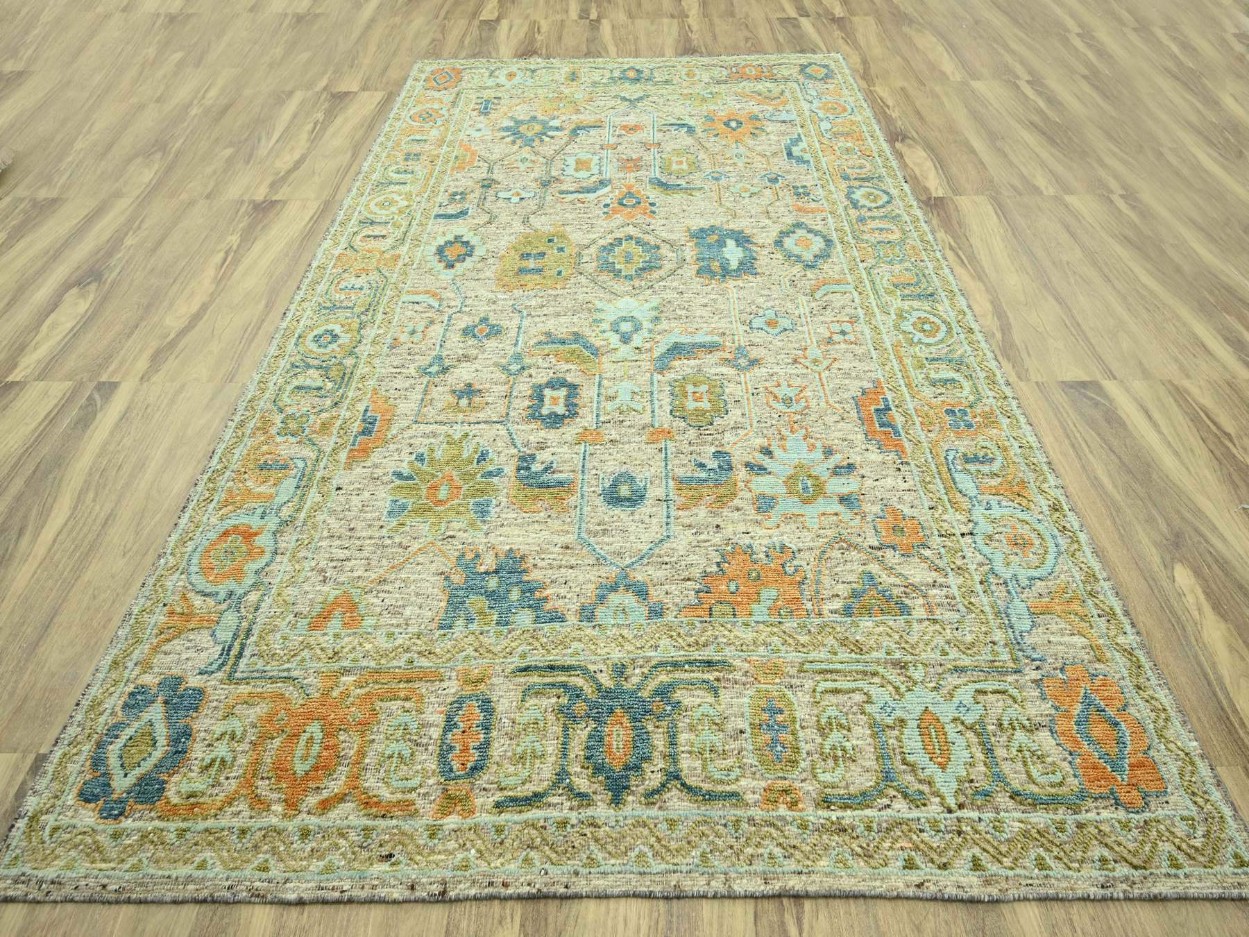 10'2"x14'2" Tan Brown, Hand Knotted, Oushak with Exposed Warps, Oxidized and Distressed, Pure Wool, Oriental Rug HR77006 - Image 2