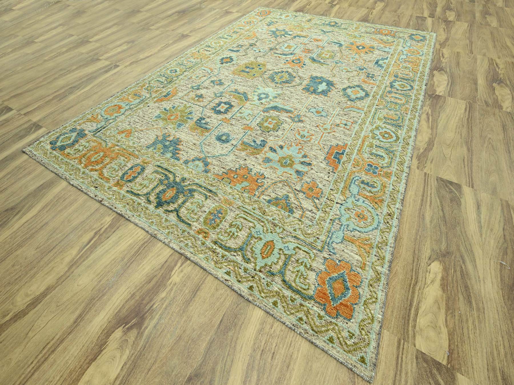 10'2"x14'2" Tan Brown, Hand Knotted, Oushak with Exposed Warps, Oxidized and Distressed, Pure Wool, Oriental Rug HR77006 - Image 3