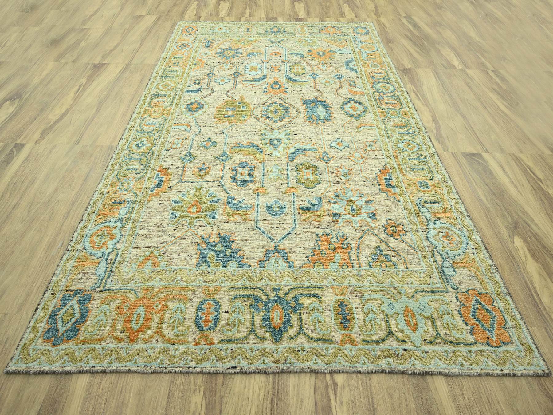 9'2"x12' Tan Brown, Hand Knotted, Oushak with Exposed Warps, Oxidized and Distressed, Pure Wool, Oriental Rug HR77009 - Image 2