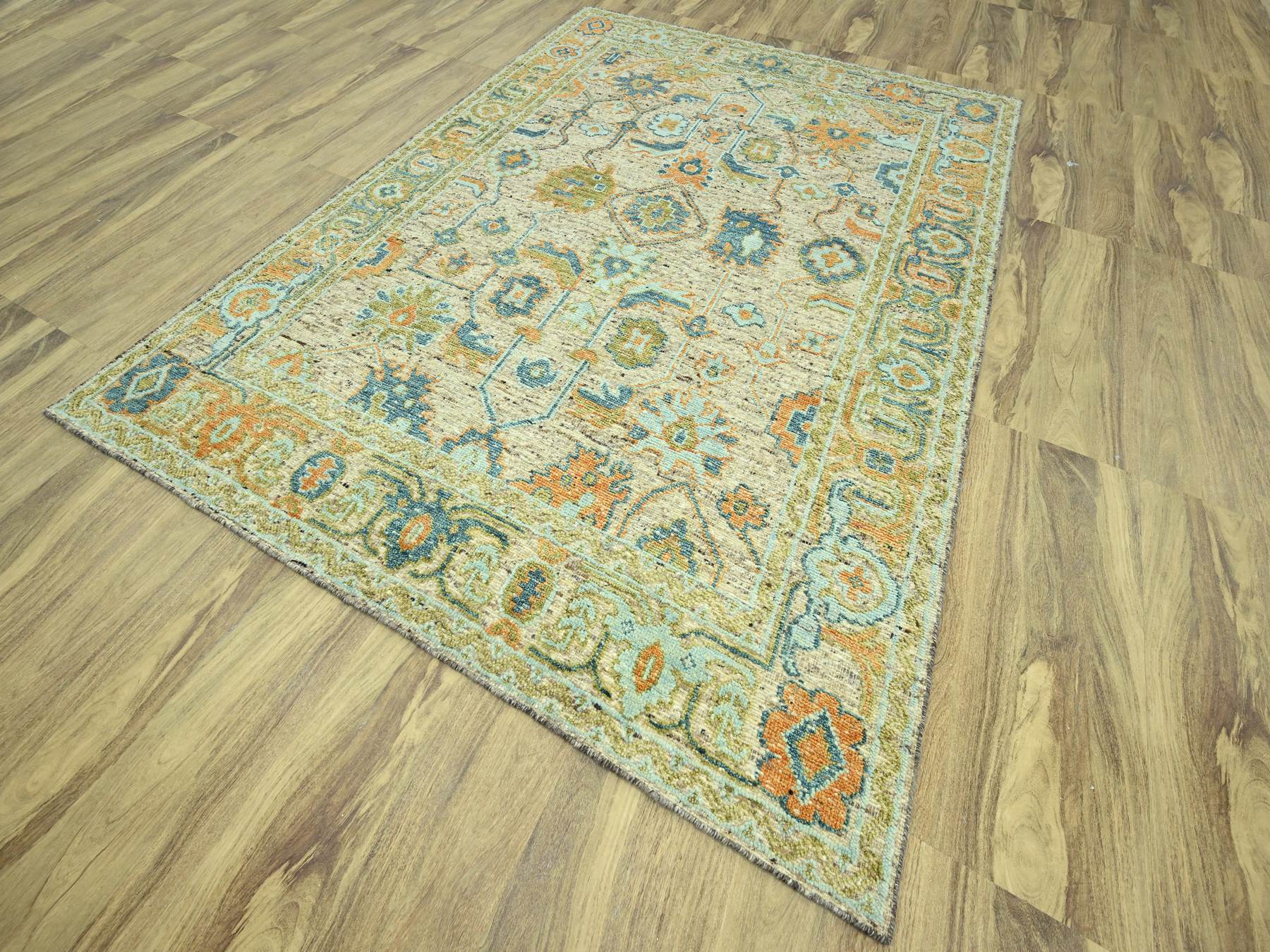 9'2"x12' Tan Brown, Hand Knotted, Oushak with Exposed Warps, Oxidized and Distressed, Pure Wool, Oriental Rug HR77009 - Image 3