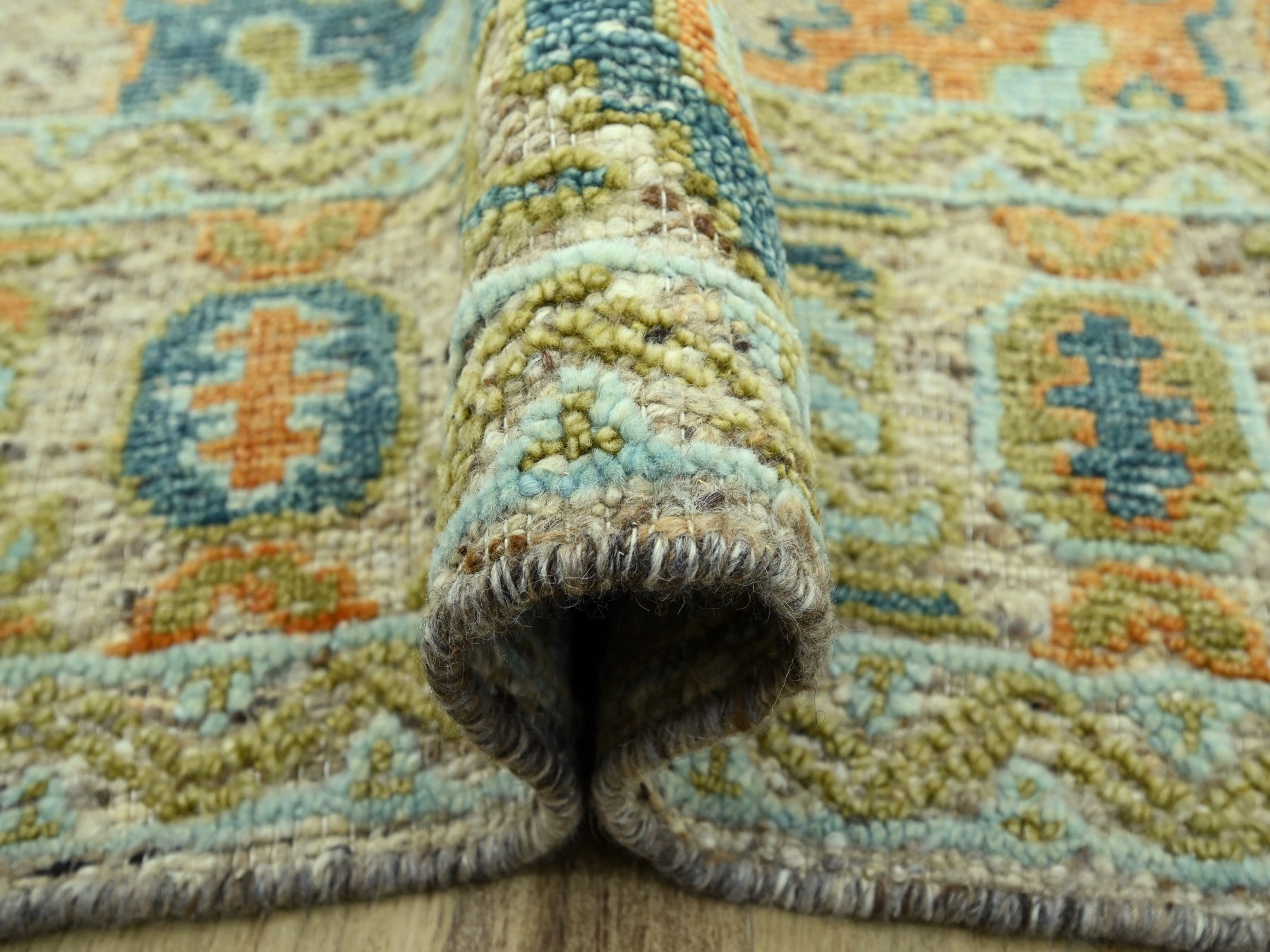 9'2"x12' Tan Brown, Hand Knotted, Oushak with Exposed Warps, Oxidized and Distressed, Pure Wool, Oriental Rug HR77009 - Image 5