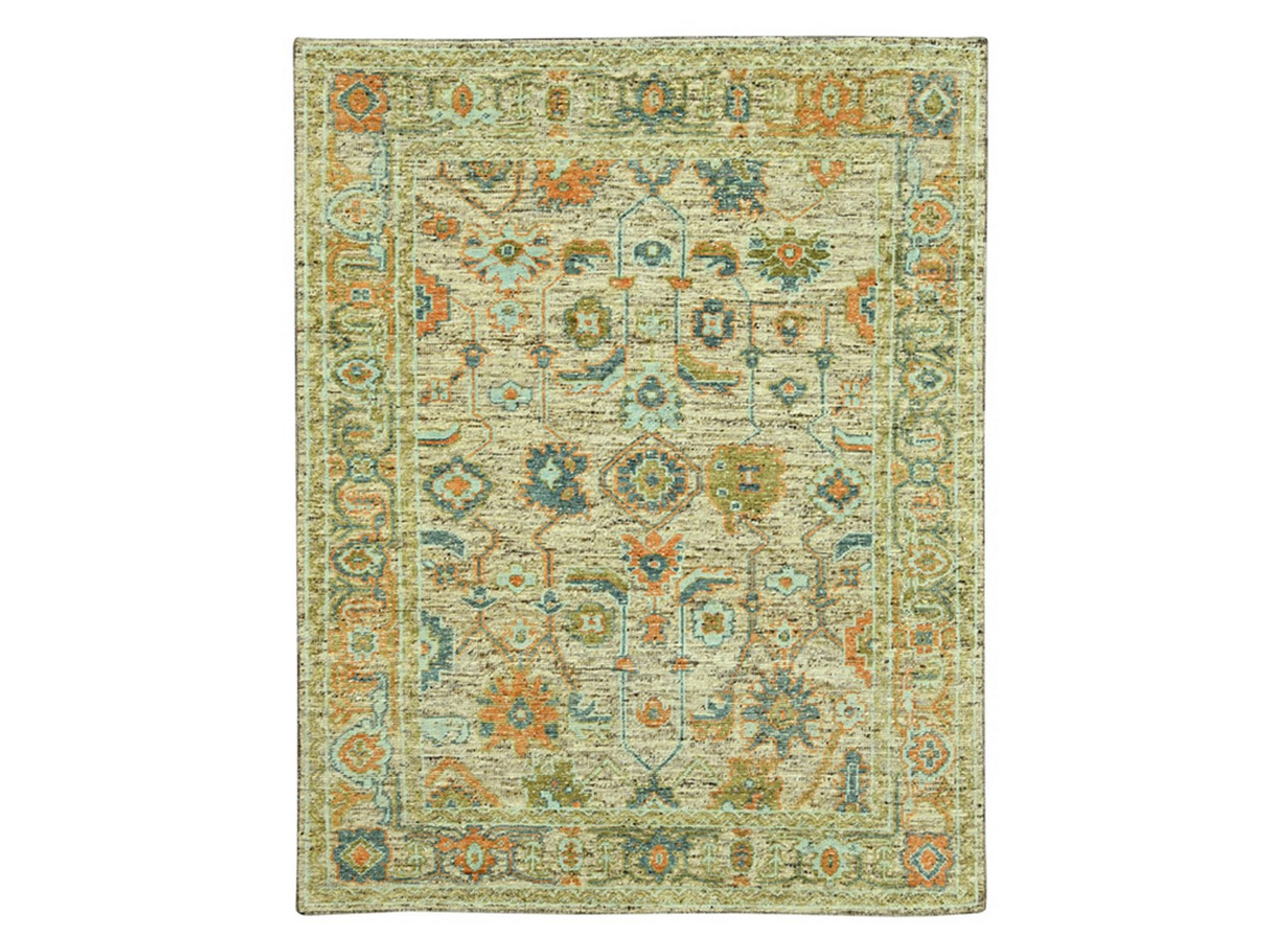 8'1"x10' Tan Brown, Oushak with Exposed Warps, Oxidized and Distressed, Hand Knotted, Pure Wool, Oriental Rug HR77012