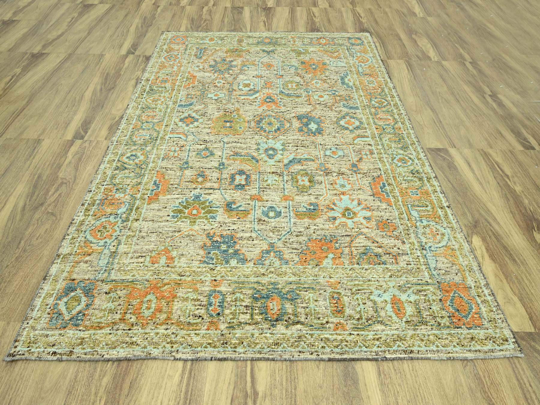 8'1"x10' Tan Brown, Oushak with Exposed Warps, Oxidized and Distressed, Hand Knotted, Pure Wool, Oriental Rug HR77012 - Image 2