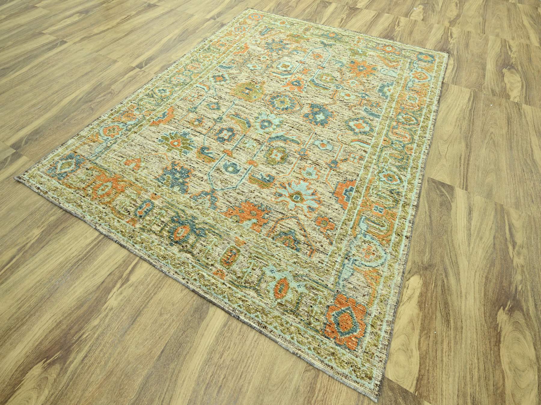 8'1"x10' Tan Brown, Oushak with Exposed Warps, Oxidized and Distressed, Hand Knotted, Pure Wool, Oriental Rug HR77012 - Image 3