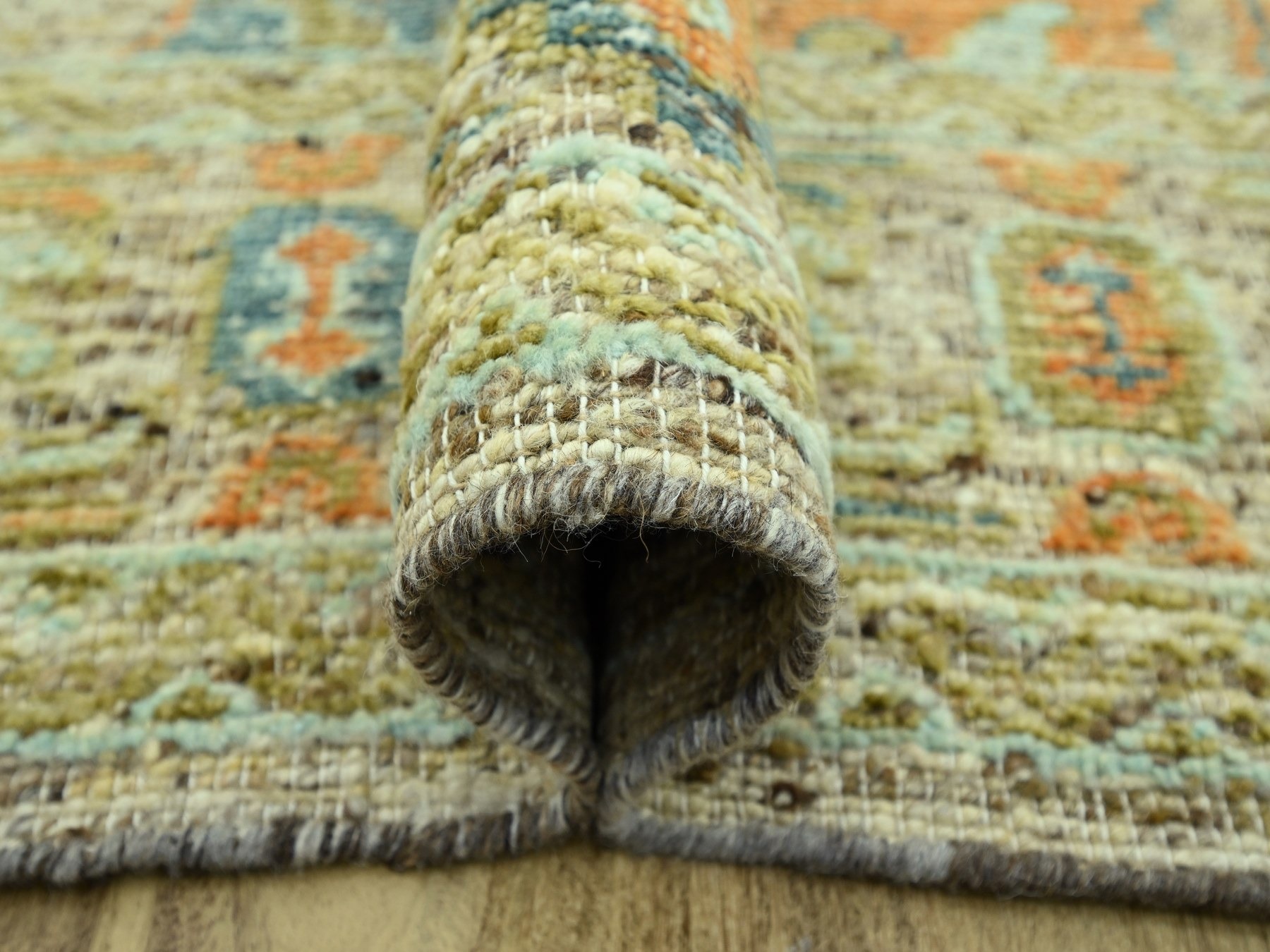 8'1"x10' Tan Brown, Oushak with Exposed Warps, Oxidized and Distressed, Hand Knotted, Pure Wool, Oriental Rug HR77012 - Image 5