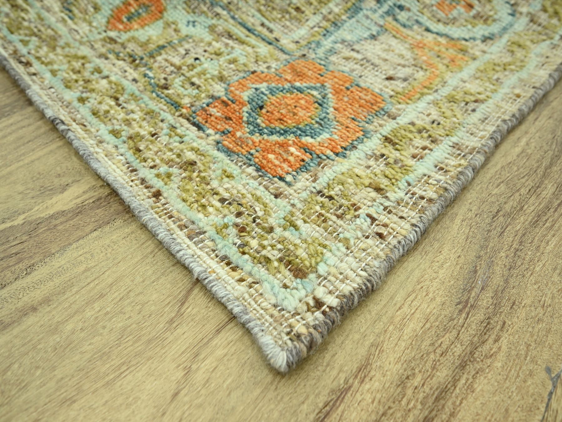 8'1"x10' Tan Brown, Oushak with Exposed Warps, Oxidized and Distressed, Hand Knotted, Pure Wool, Oriental Rug HR77012 - Image 6