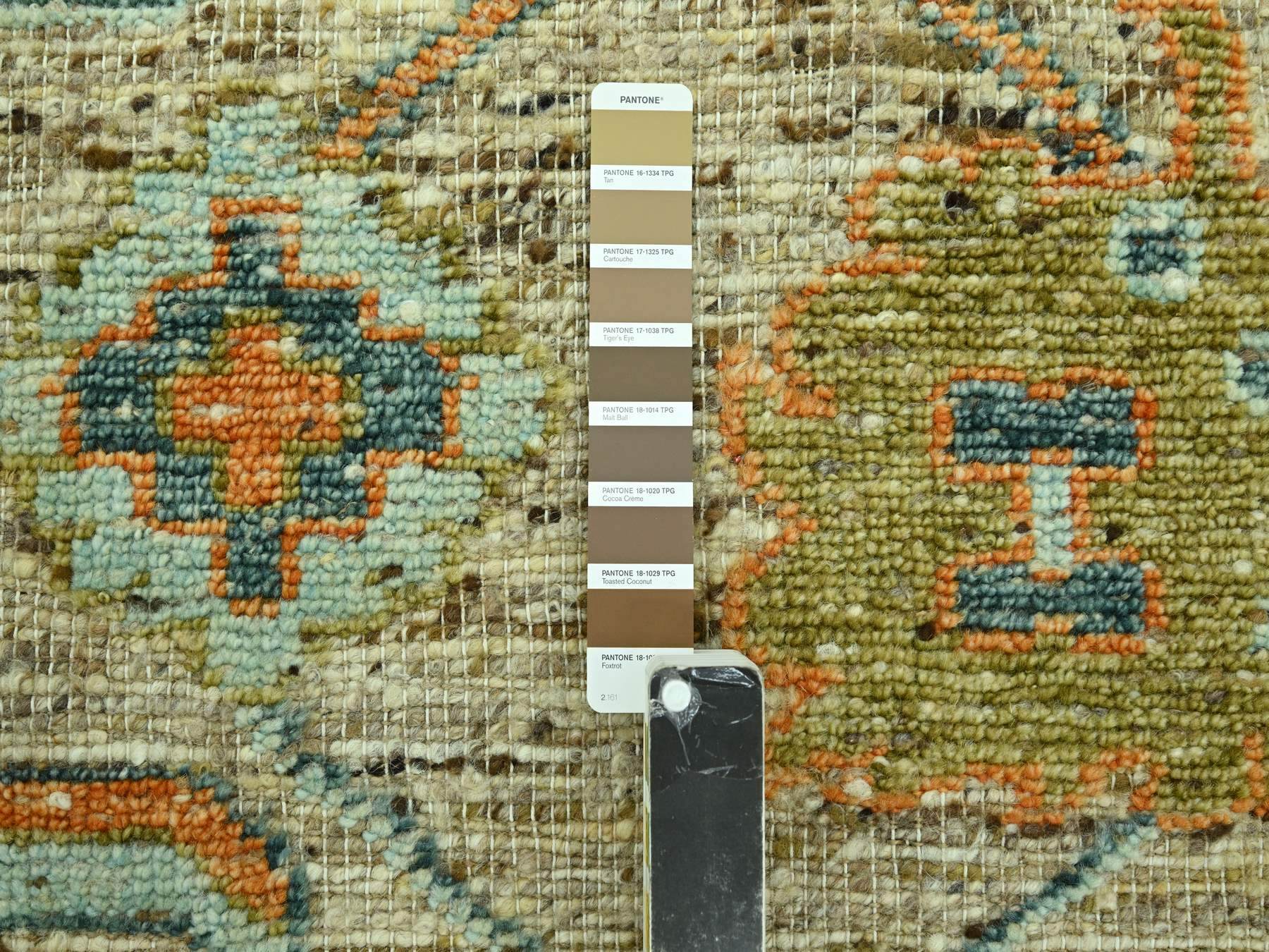 8'1"x10' Tan Brown, Oushak with Exposed Warps, Oxidized and Distressed, Hand Knotted, Pure Wool, Oriental Rug HR77012 - Image 7