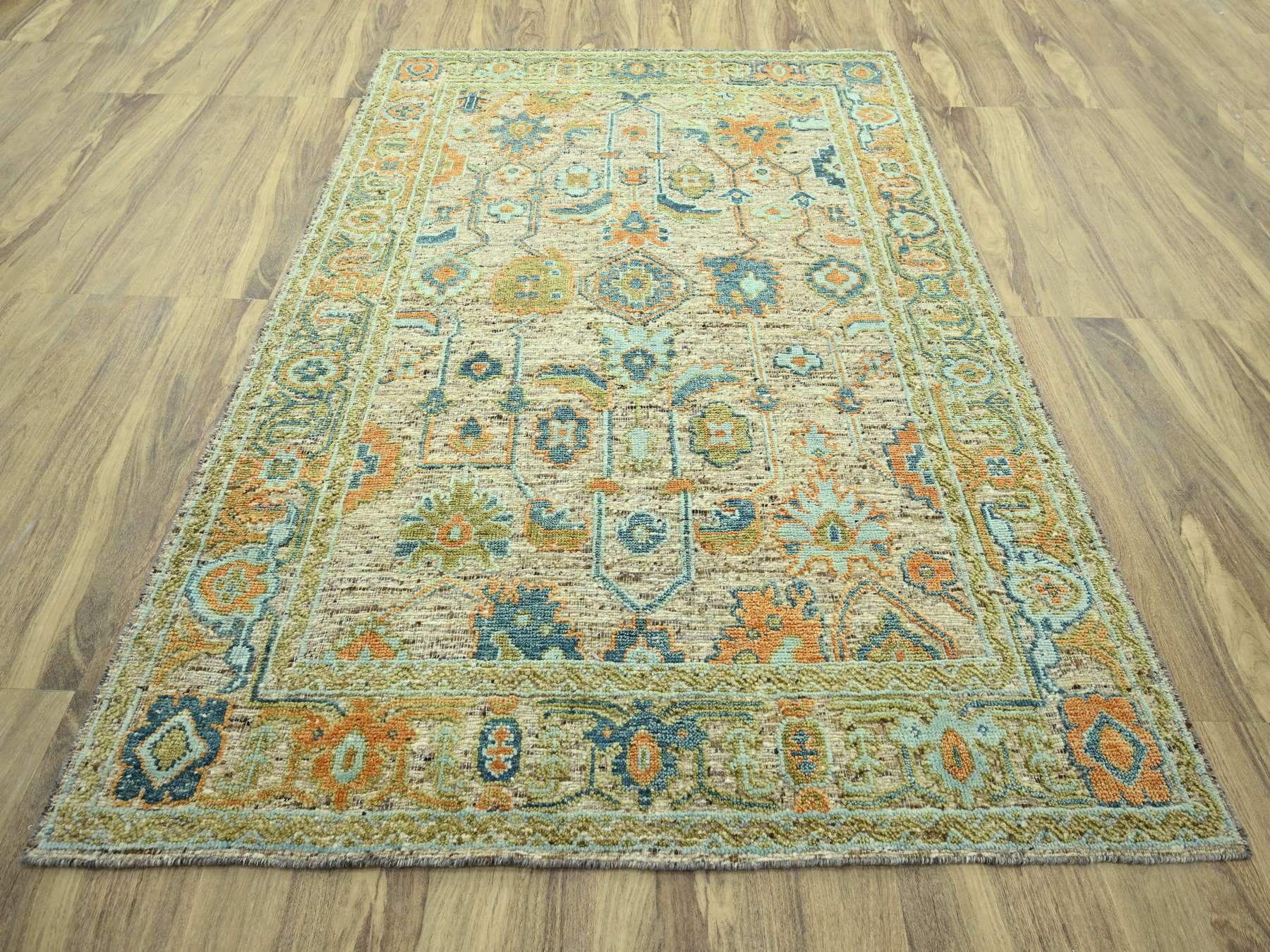 8'1"x10'3" Tan Brown, Oushak with Exposed Warps, Oxidized and Distressed, Pure Wool, Hand Knotted, Oriental Rug HR77014 - Image 2