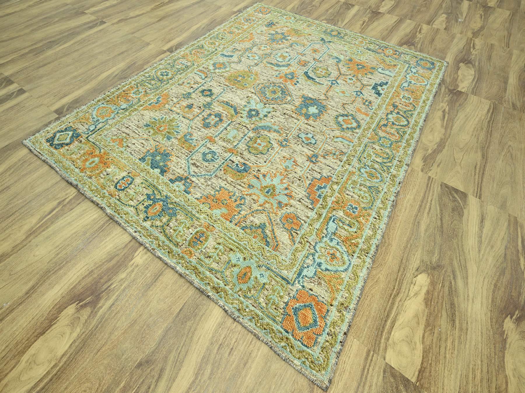 8'1"x10'3" Tan Brown, Oushak with Exposed Warps, Oxidized and Distressed, Pure Wool, Hand Knotted, Oriental Rug HR77014 - Image 3