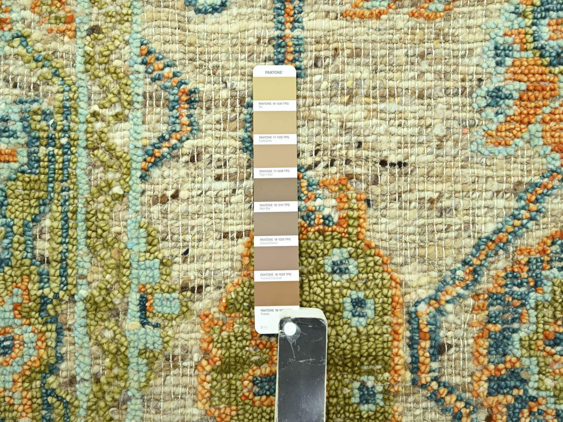 5'x7' Tan Brown, Oushak with Exposed Warps, Oxidized and Distressed, Hand Knotted, Pure Wool, Oriental Rug HR77018 - Image 4