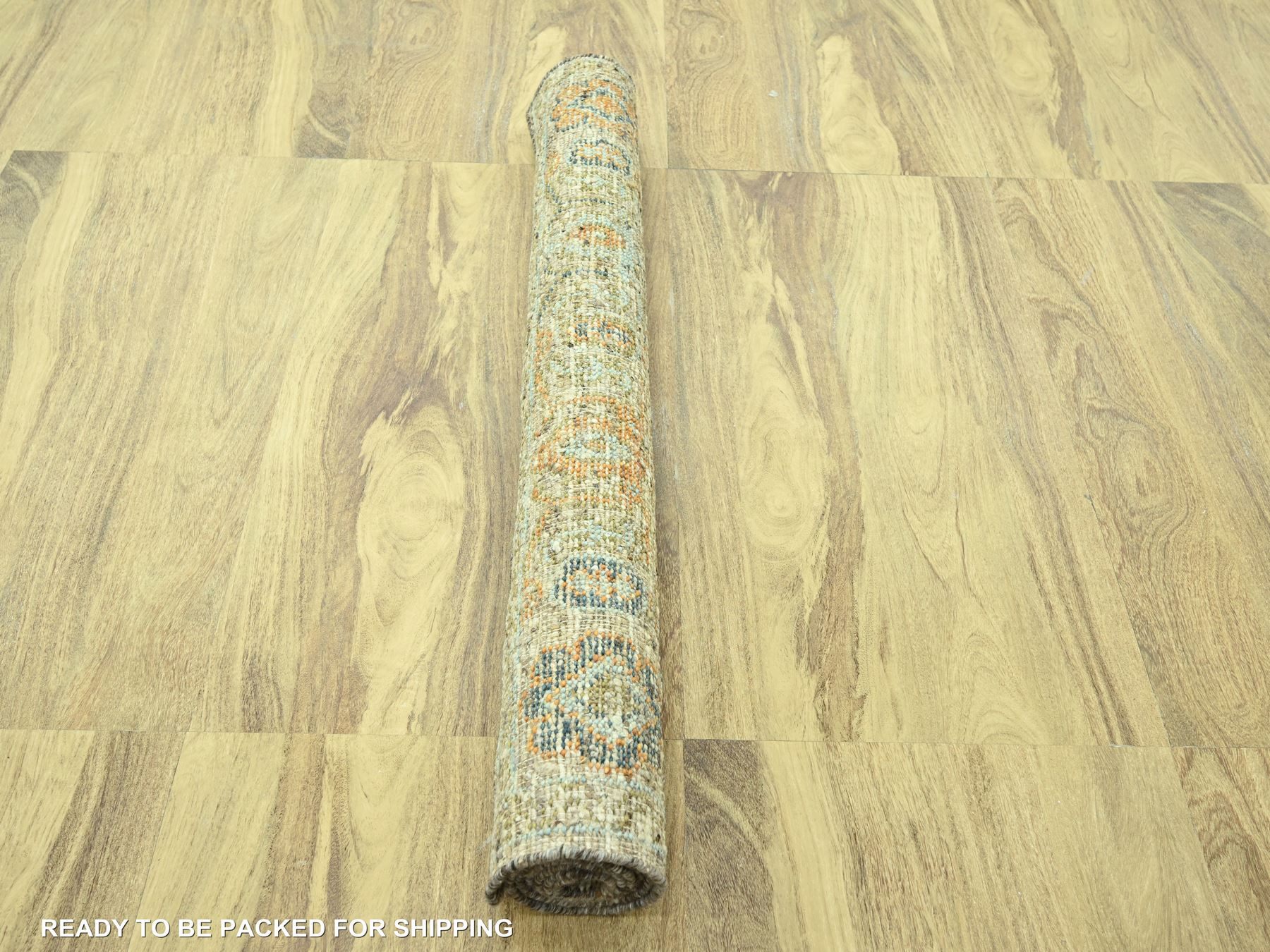5'x7' Tan Brown, Oushak with Exposed Warps, Oxidized and Distressed, Hand Knotted, Pure Wool, Oriental Rug HR77018 - Image 5