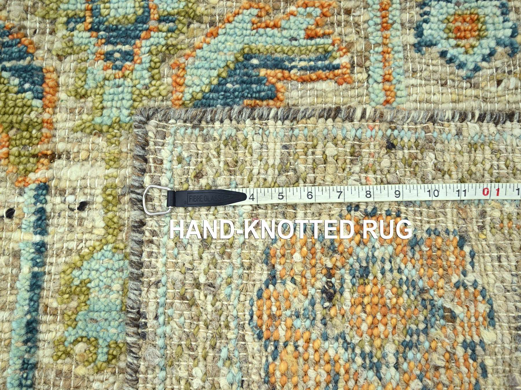 5'x7' Tan Brown, Oushak with Exposed Warps, Oxidized and Distressed, Hand Knotted, Pure Wool, Oriental Rug HR77018 - Image 7