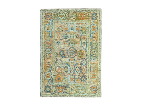 4'2"x6'1" Tan Brown, Oushak with Exposed Warps, Oxidized and Distressed, Hand Knotted, Pure Wool, Oriental Rug HR77019