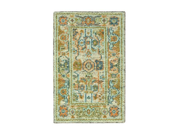 3'3"x5' Tan Brown, Oushak with Exposed Warps, Oxidized and Distressed, Pure Wool, Hand Knotted, Oriental Rug HR77021