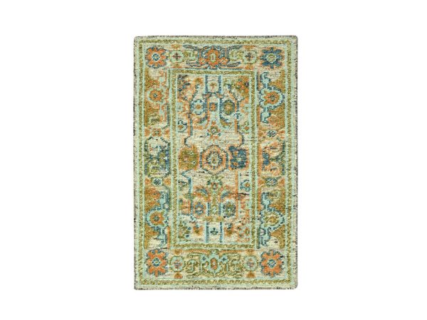 3'x5'3" Tan Brown, Hand Knotted, Oushak with Exposed Warps, Oxidized and Distressed, Pure Wool, Oriental Rug HR77022