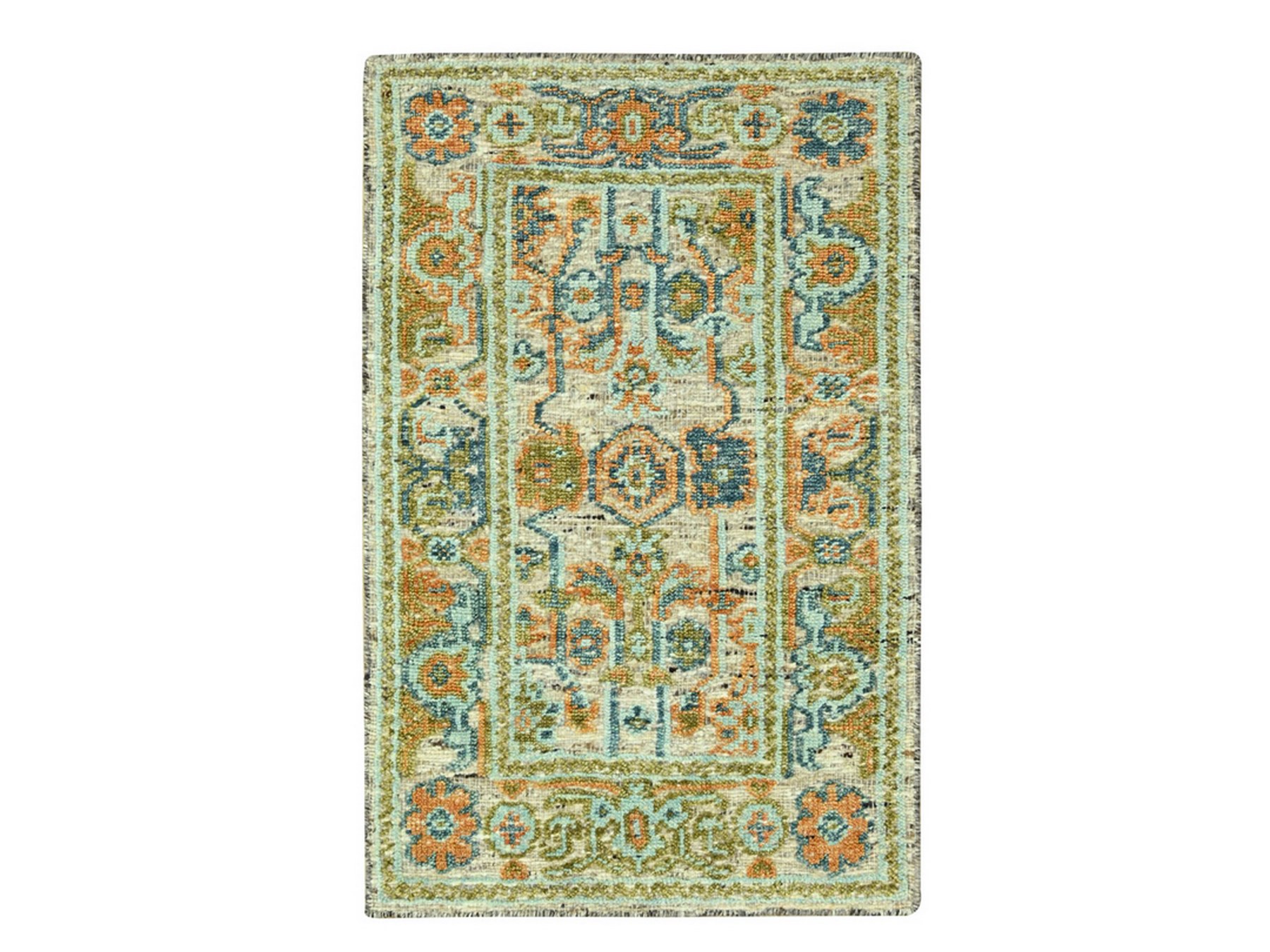 3'1"x5'1" Tan Brown, Oushak with Exposed Warps, Oxidized and Distressed, Hand Knotted, Pure Wool, Oriental Rug HR77023