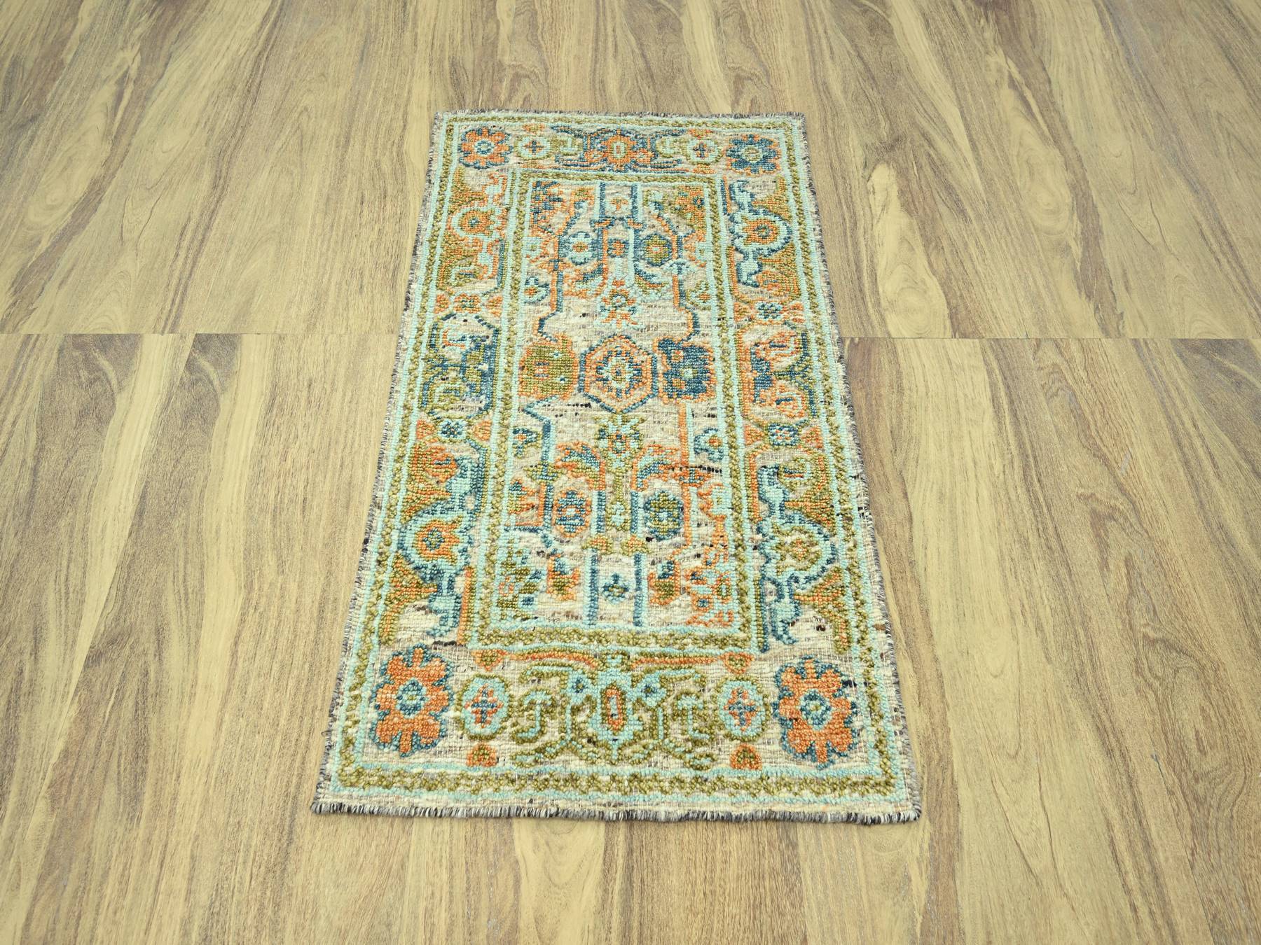 3'1"x5'1" Tan Brown, Oushak with Exposed Warps, Oxidized and Distressed, Hand Knotted, Pure Wool, Oriental Rug HR77023 - Image 2
