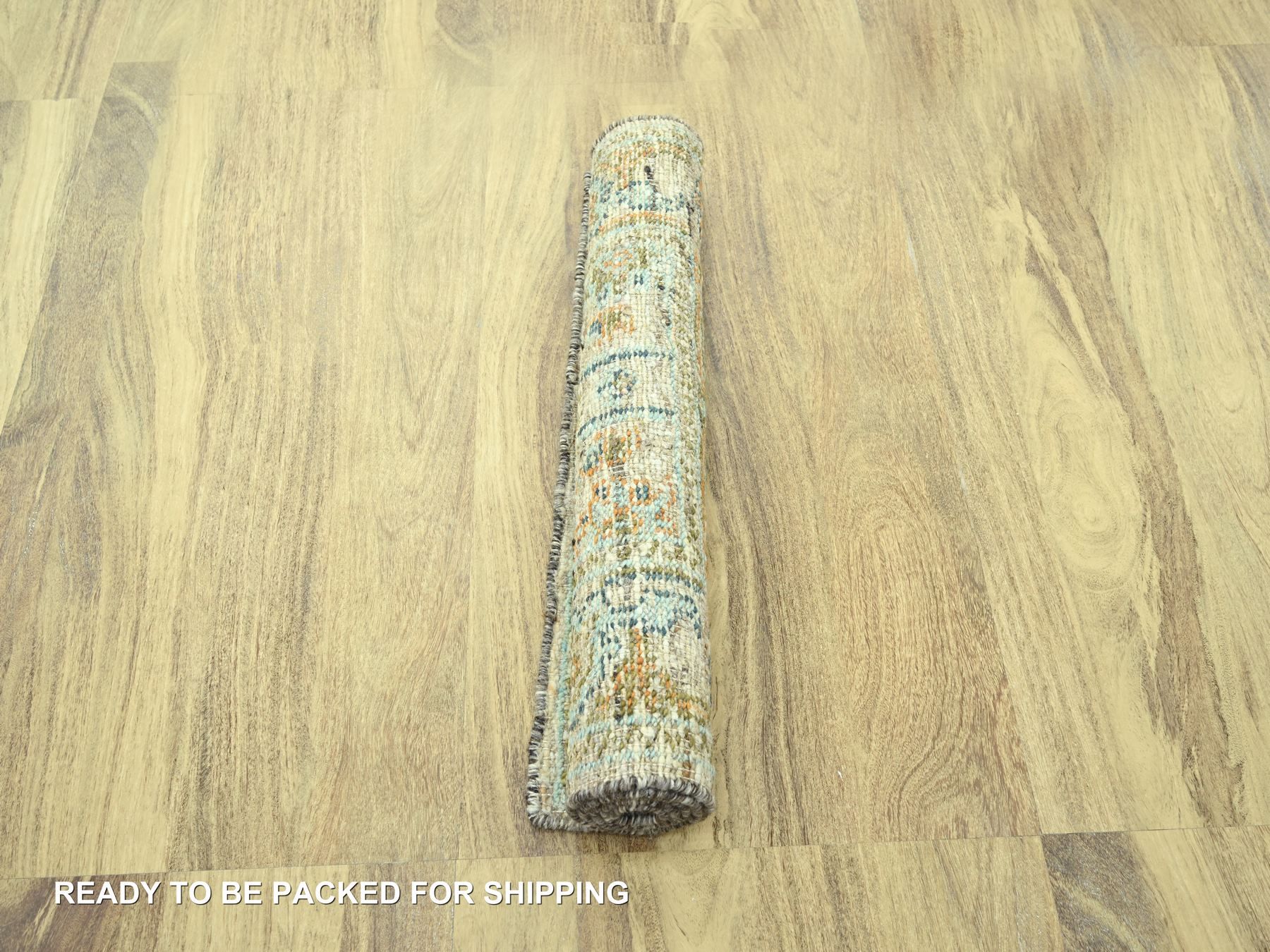3'1"x5'1" Tan Brown, Oushak with Exposed Warps, Oxidized and Distressed, Hand Knotted, Pure Wool, Oriental Rug HR77023 - Image 5