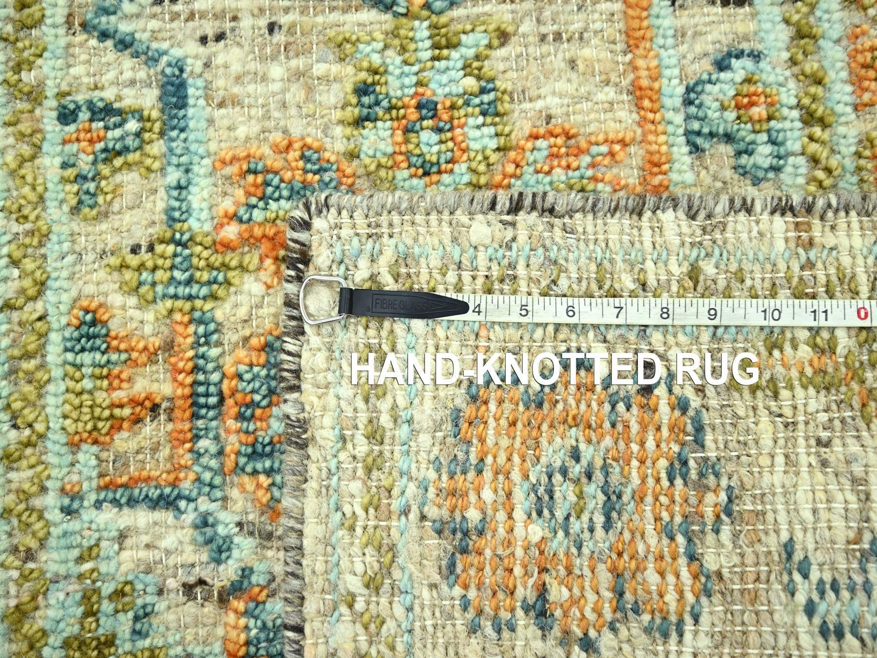 3'1"x5'1" Tan Brown, Oushak with Exposed Warps, Oxidized and Distressed, Hand Knotted, Pure Wool, Oriental Rug HR77023 - Image 7