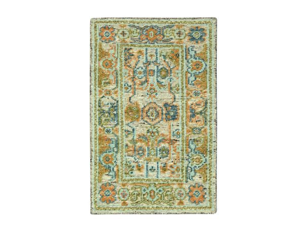 3'x5'2" Tan Brown, Oushak with Exposed Warps, Oxidized and Distressed, Pure Wool, Hand Knotted, Oriental Rug HR77024