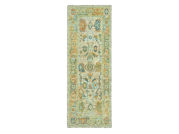 4'2"x12'3" Tan Brown, Oushak with Exposed Warps, Oxidized and Distressed, Hand Knotted, Pure Wool, Wide Runner, Oriental Rug HR77026