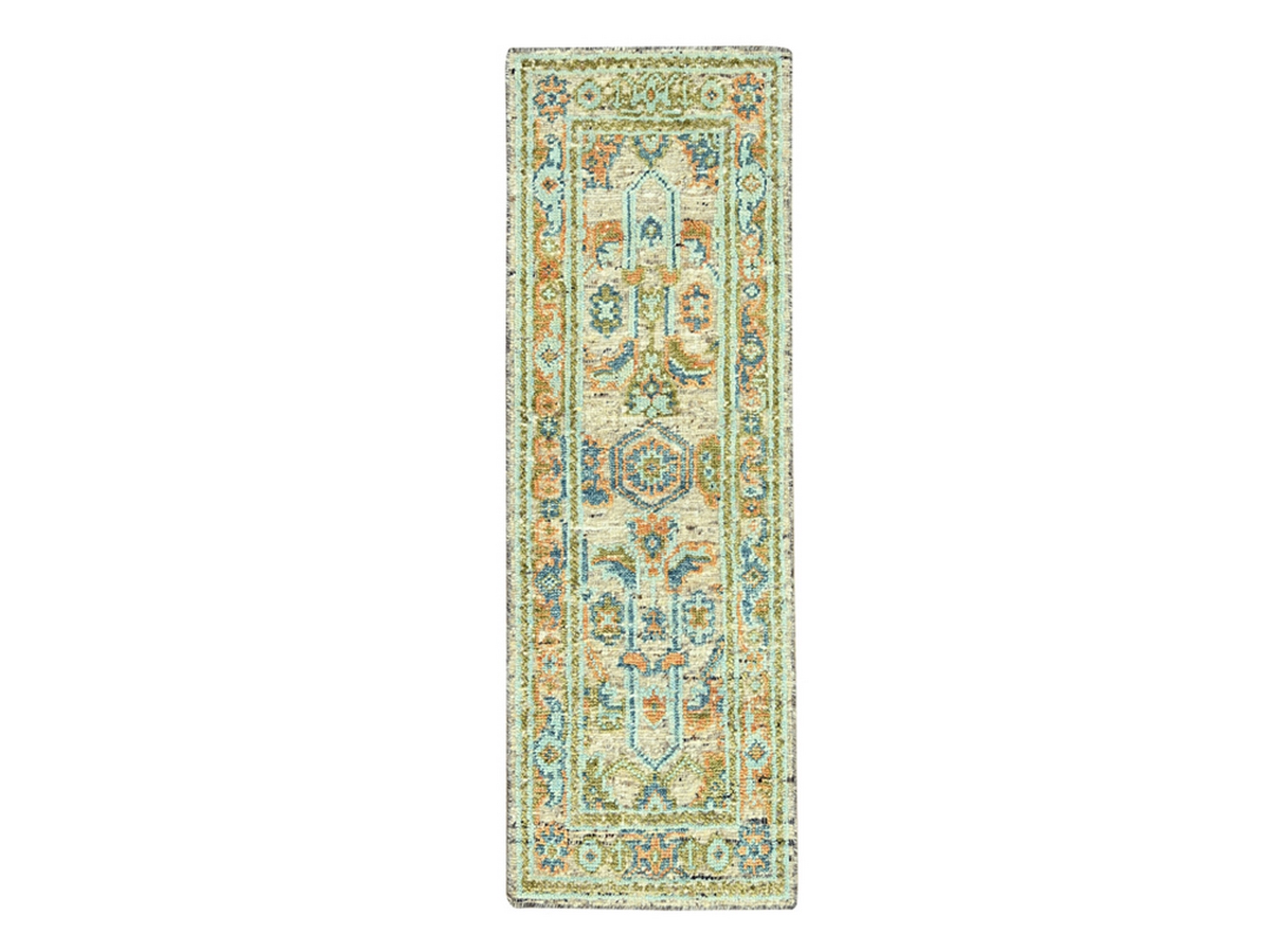 2'6"x6' Tan Brown, Hand Knotted, Oushak with Exposed Warps, Oxidized and Distressed, Pure Wool, Runner, Oriental Rug HR77027
