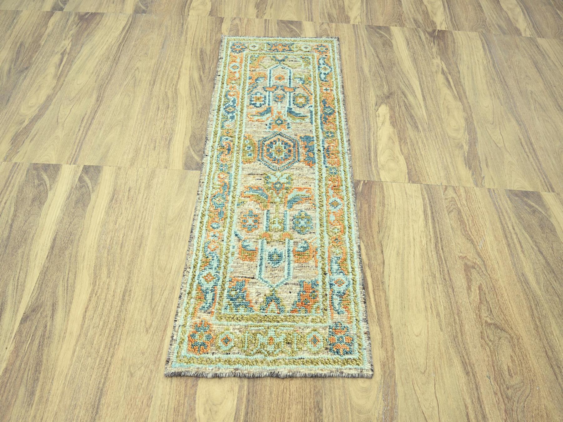 2'6"x6' Tan Brown, Hand Knotted, Oushak with Exposed Warps, Oxidized and Distressed, Pure Wool, Runner, Oriental Rug HR77027 - Image 2
