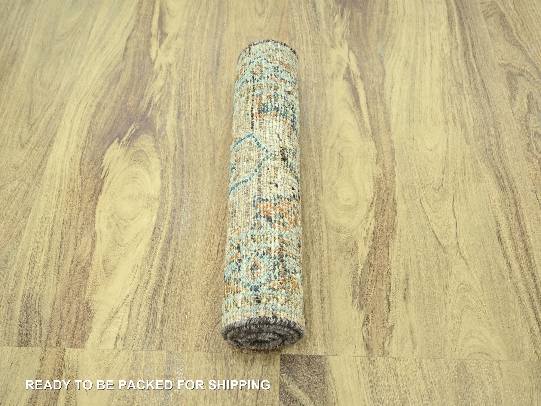 2'6"x6' Tan Brown, Hand Knotted, Oushak with Exposed Warps, Oxidized and Distressed, Pure Wool, Runner, Oriental Rug HR77027 - Image 5