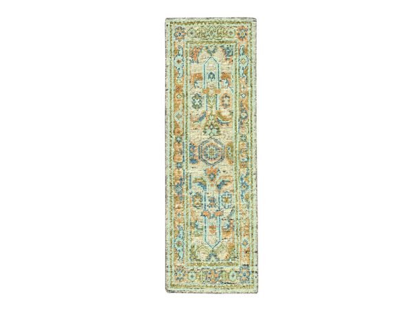 2'7"x6'2" Tan Brown, Oushak with Exposed Warps, Oxidized and Distressed, Pure Wool, Hand Knotted, Runner, Oriental Rug HR77028