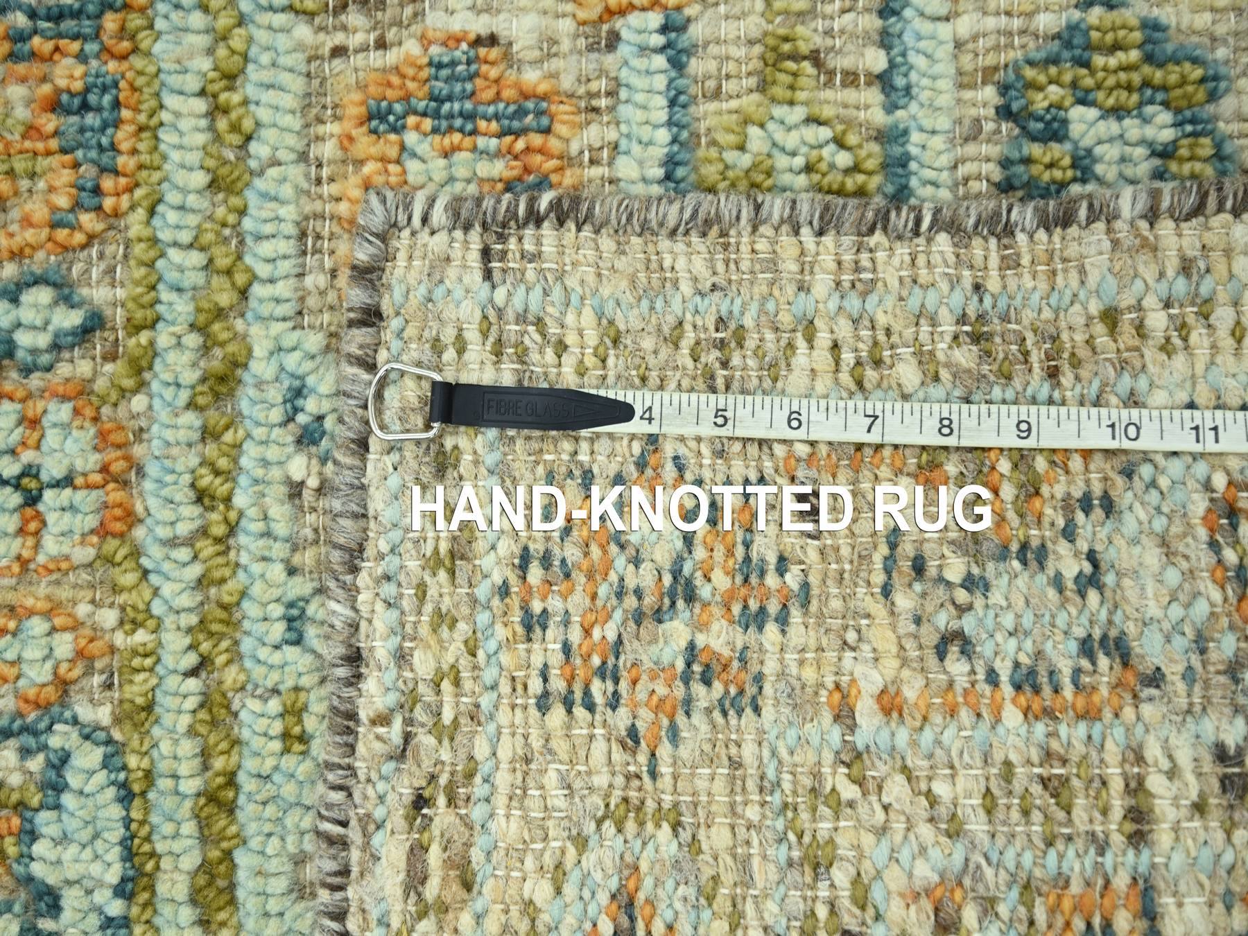 2'7"x6'2" Tan Brown, Oushak with Exposed Warps, Oxidized and Distressed, Pure Wool, Hand Knotted, Runner, Oriental Rug HR77028 - Image 7