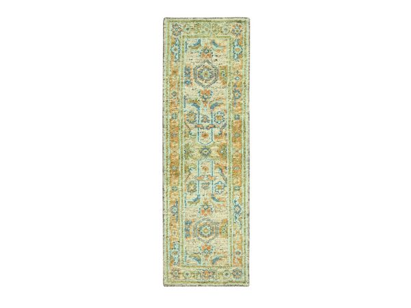 2'7"x8' Tan Brown, Hand Knotted, Oushak with Exposed Warps, Oxidized and Distressed, Pure Wool, Runner, Oriental Rug HR77031