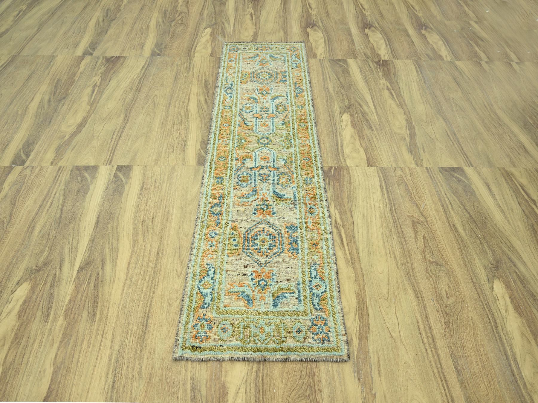 2'7"x8'1" Tan Brown, Oushak with Exposed Warps, Oxidized and Distressed, Pure Wool, Hand Knotted, Runner, Oriental Rug HR77032 - Image 2