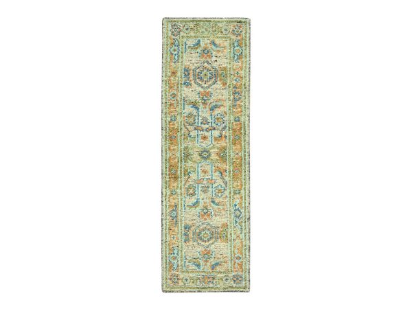2'7"x8'1" Tan Brown, Oushak with Exposed Warps, Oxidized and Distressed, Pure Wool, Hand Knotted, Runner, Oriental Rug HR77034