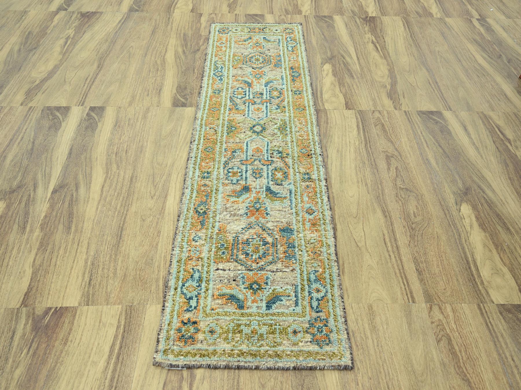 2'7"x8'1" Tan Brown, Oushak with Exposed Warps, Oxidized and Distressed, Pure Wool, Hand Knotted, Runner, Oriental Rug HR77034 - Image 2