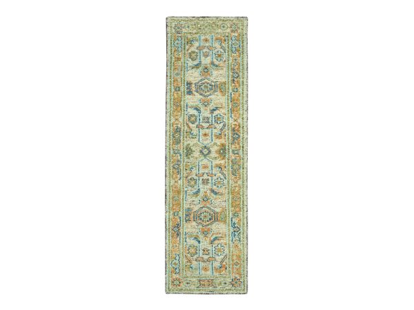 2'7"x10'1" Tan Brown, Oushak with Exposed Warps, Oxidized and Distressed, Hand Knotted, Pure Wool, Runner, Oriental Rug HR77036