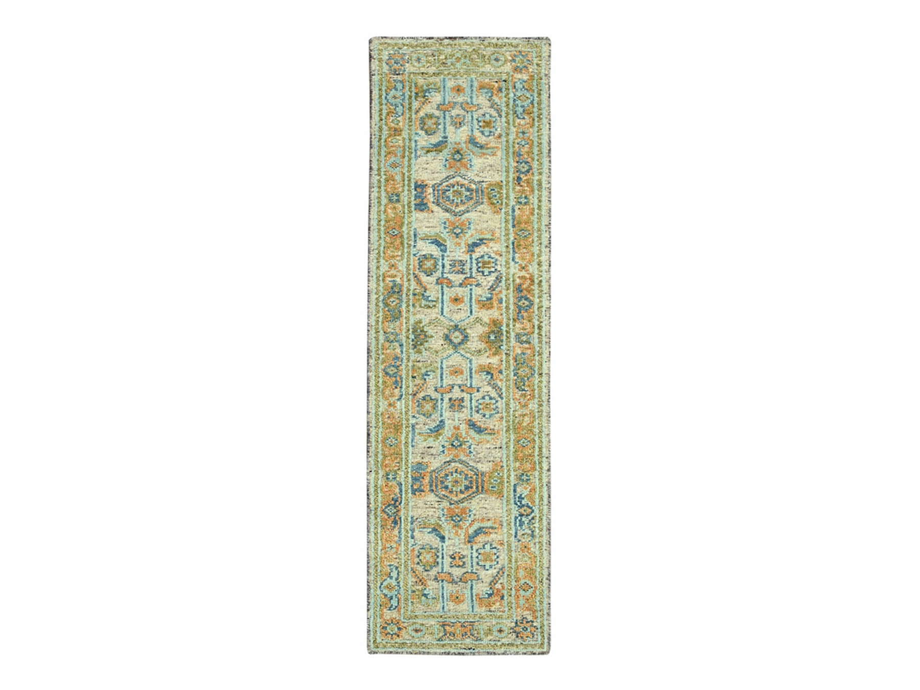 2'7"x10'1" Tan Brown, Oushak with Exposed Warps, Oxidized and Distressed, Hand Knotted, Pure Wool, Runner, Oriental Rug HR77036