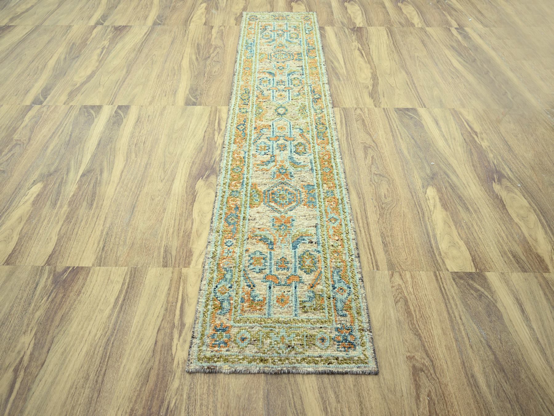 2'7"x10'1" Tan Brown, Oushak with Exposed Warps, Oxidized and Distressed, Hand Knotted, Pure Wool, Runner, Oriental Rug HR77036 - Image 2